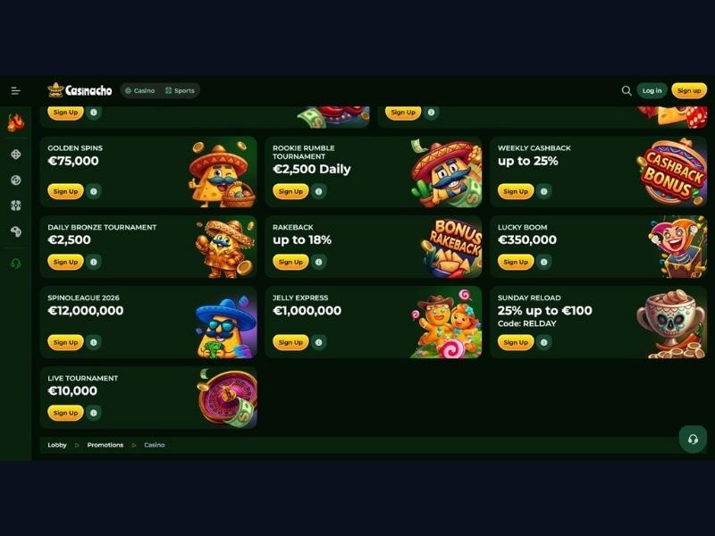 Panel de torneos y estrategia de bono en Casinacho Casino Nacho Casino para España